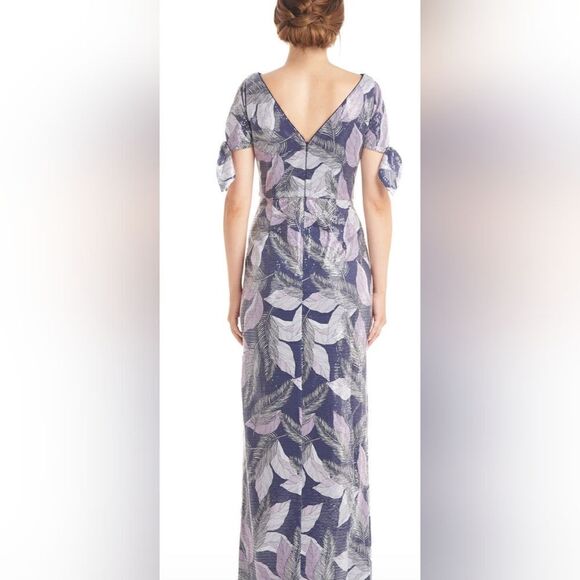 JS COLLECTION CARMEN COLUMN GOWN New size 10 feather print - Picture 2 of 6